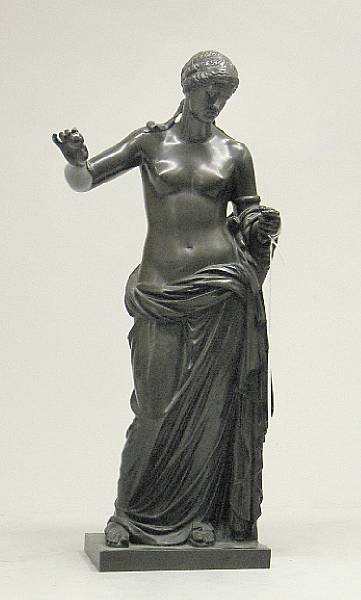 Appraisal: A French patinated bronze figure of a goddess after the