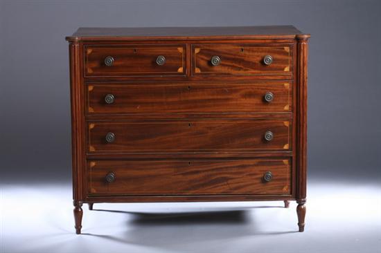 Appraisal: LATE FEDERAL INLAID CHERRYWOOD CHEST OF DRAWERS th century Molded-edge