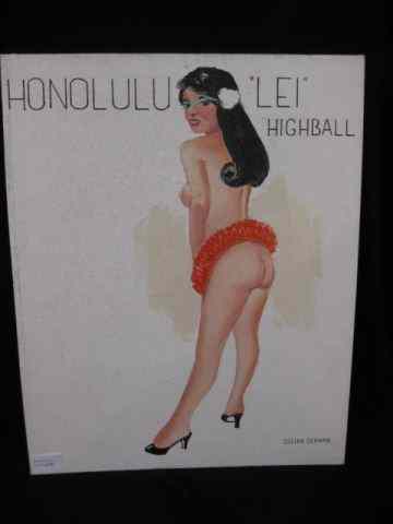 Appraisal: Lucien Denman Oil Illustration Artfrom Honoluli ''Lei'' Highball depicting nude