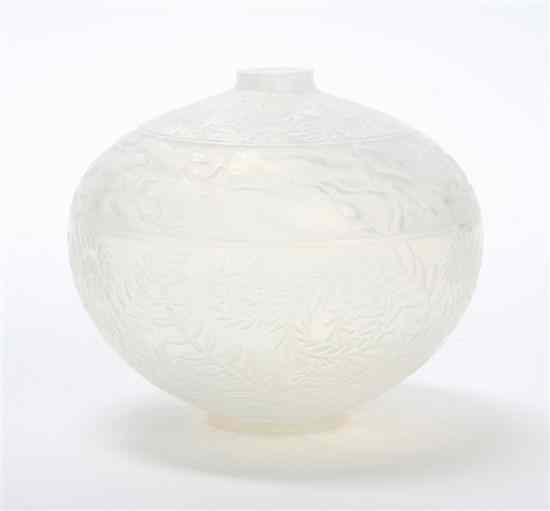 Appraisal: A Lalique Molded and Frosted Glass Vase Lievres having a