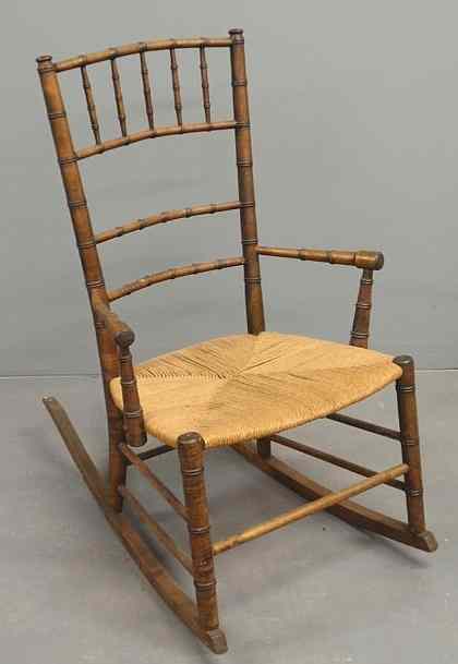 Appraisal: Bamboo turned Victorian maple rocker As found h x w