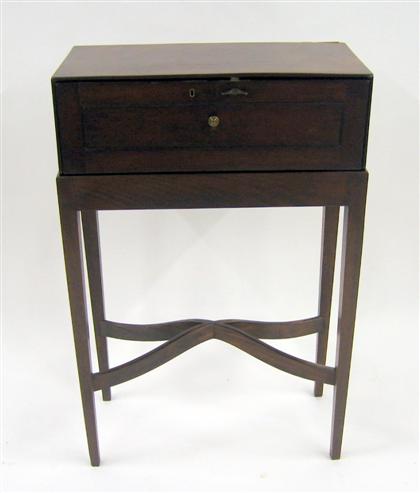 Appraisal: English mahogany and satinwood desk-on-stand late th early th century