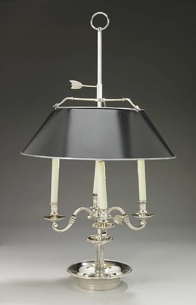 Appraisal: A Neoclassical style silverplated and tole bouillotte lamp second half