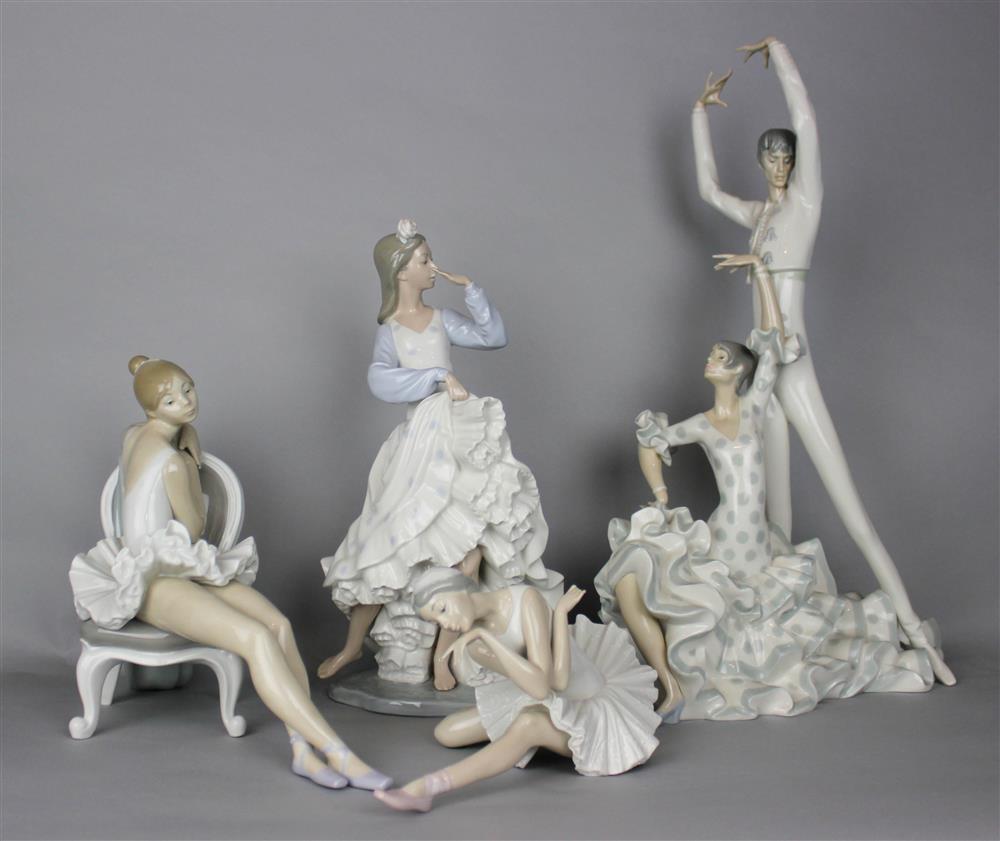 Appraisal: FOUR LLADRO DANCING FIGURINES female flamenco dancer is h in