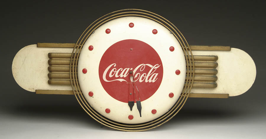 Appraisal: COCA-COLA CLOCK Art deco electric clock with painted aluminum face