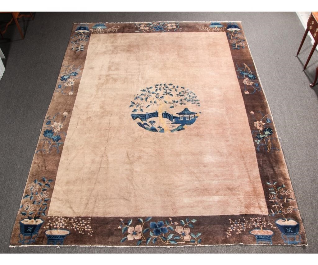 Appraisal: Palace size Chinese carpet circa decorated with potted flowers and