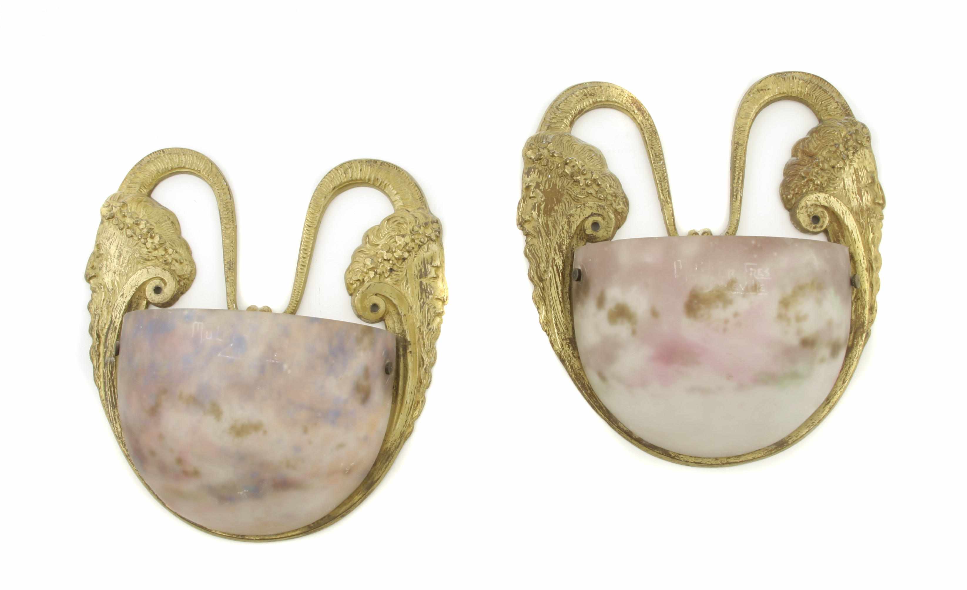 Appraisal: A pair of Mller Frres mottled glass and gilt metal