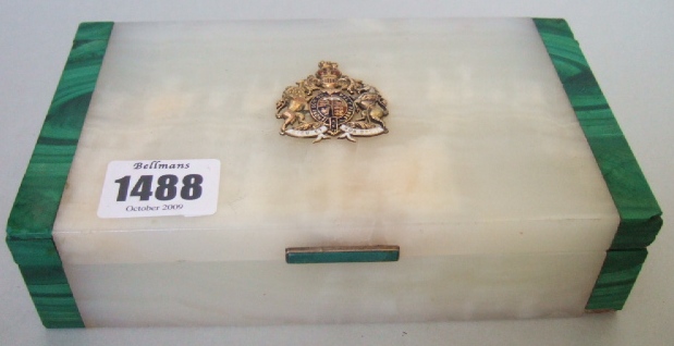 Appraisal: A silver gilt mounted onyx and malachite cigarette box mark