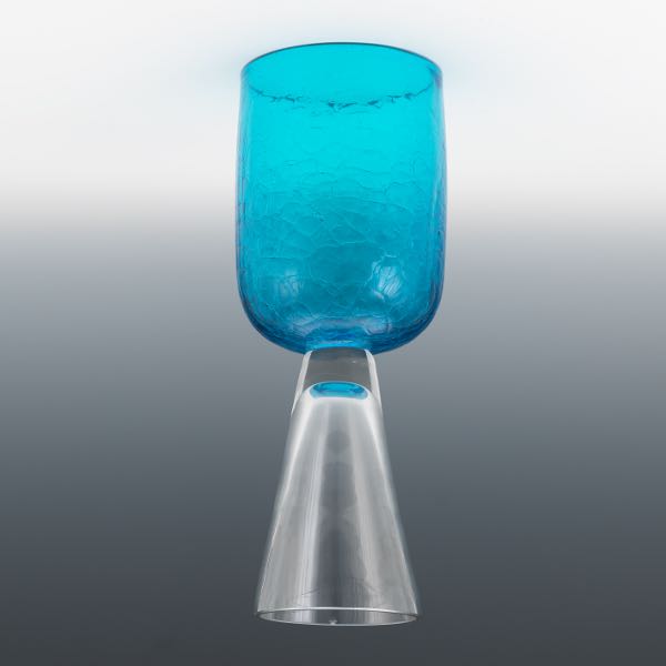 Appraisal: BLENKO AZURE AND CLEAR GLASS DOUBLE CHALICE DESIGN BY WAYNE