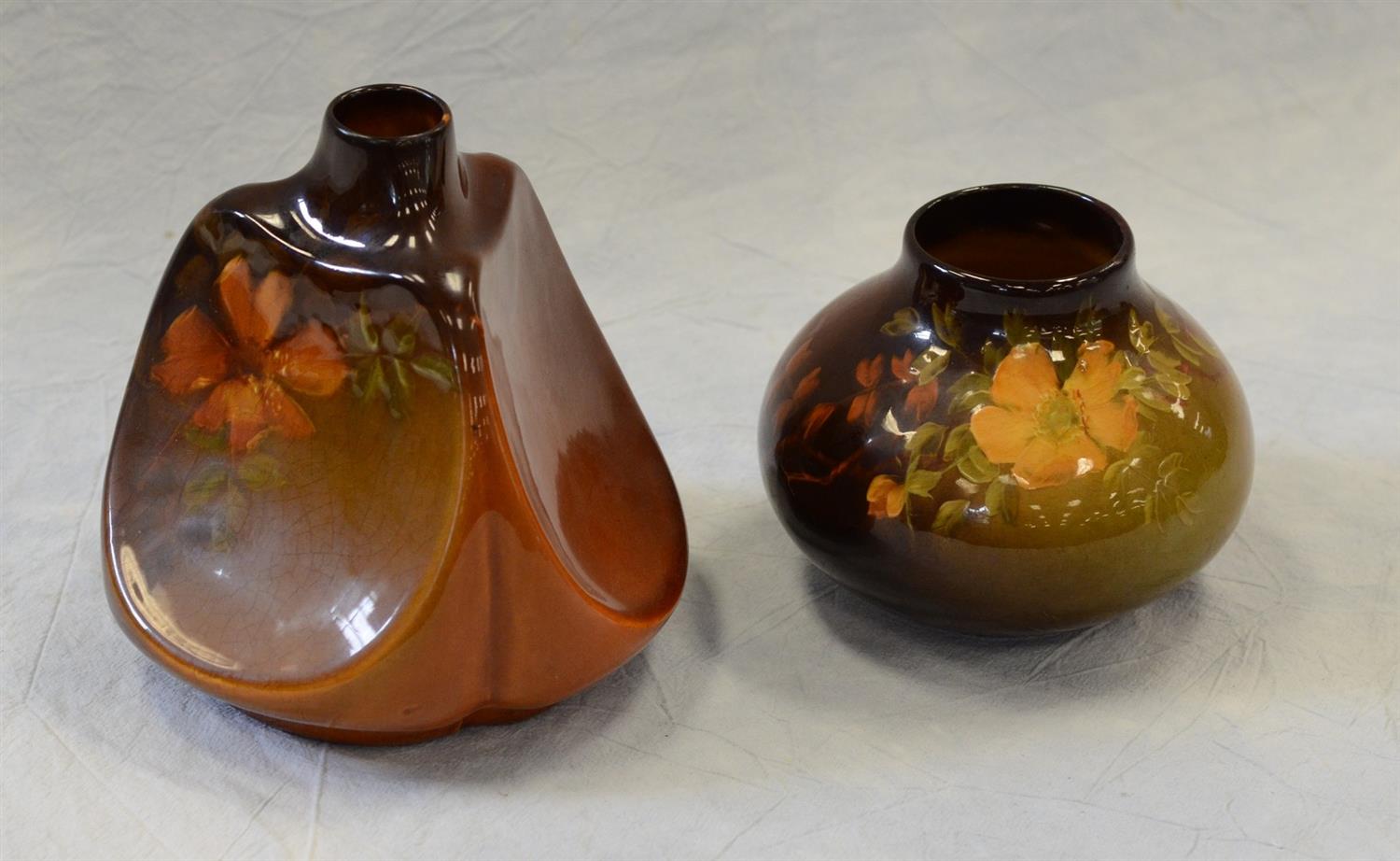 Appraisal: JB Owens Pottery Utopian pieces pinched bottle with minor crazing