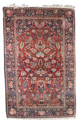 Appraisal: A Kashan prayer rug Central Persia circa the madder mihrab