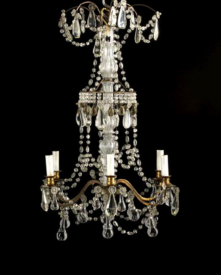 Appraisal: Louis XVI-Style Gilt-Brass and Cut Glass Six-Light Chandelier early th