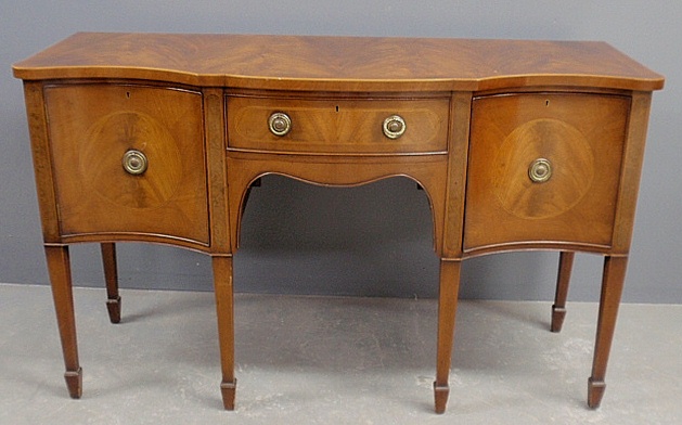 Appraisal: - English Hepplewhite style inlaid mahogany serpentine front sideboard c