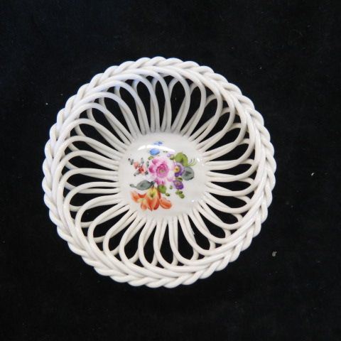 Appraisal: Herend Porcelain Basket Dish handpainted floral diameter excellent