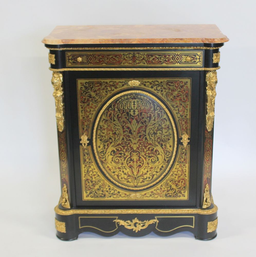 Appraisal: Vintage Fine Custom Quality Marbletop Boulle Cabinet Signed From a