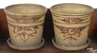 Appraisal: Pair of New York stoneware flowerpots th c with Albany