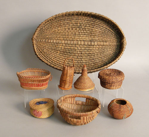 Appraisal: Splint basket tray together with two sweet grass baskets two