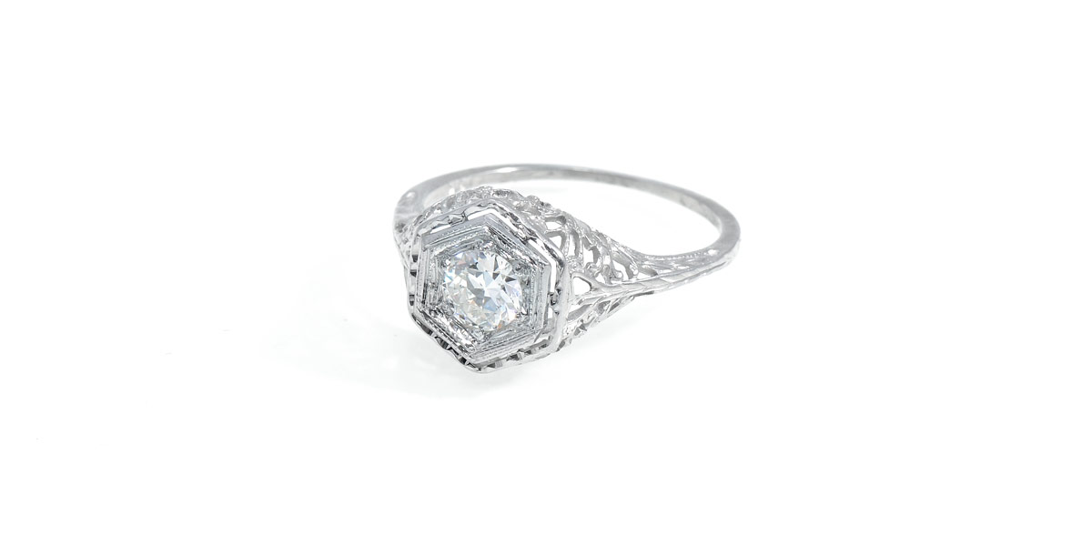 Appraisal: EDWARDIAN K FILIGREE DIAMOND RING K white gold filigree ring