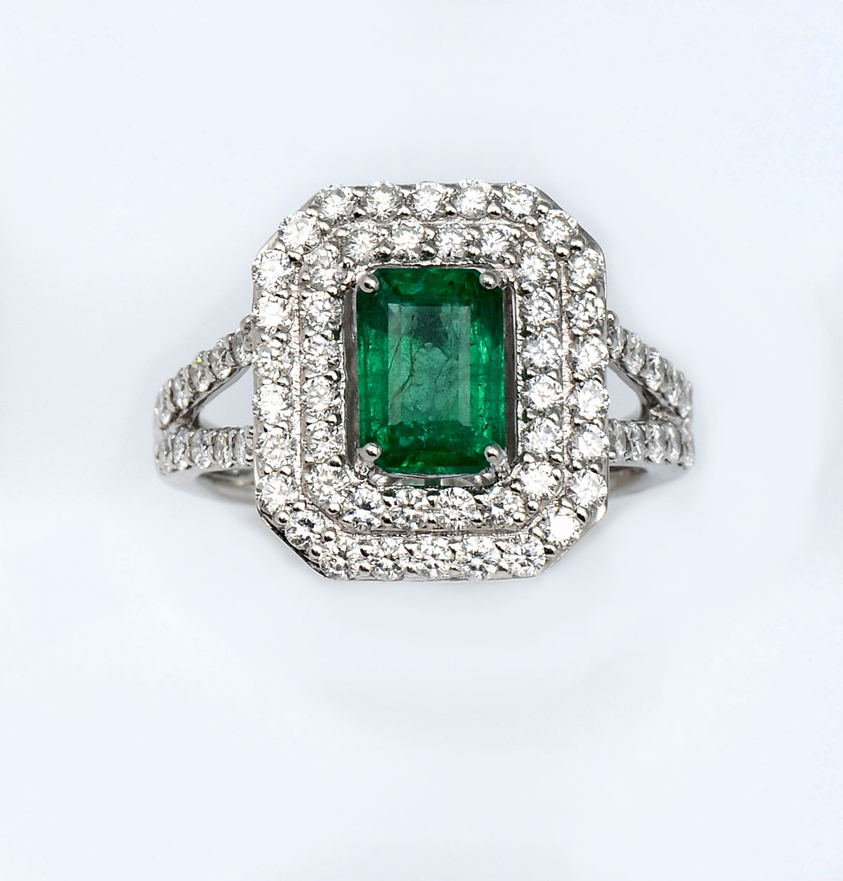 Appraisal: PLATINUM CT EMERALD DIAMOND RING Single CT rectangular step cut