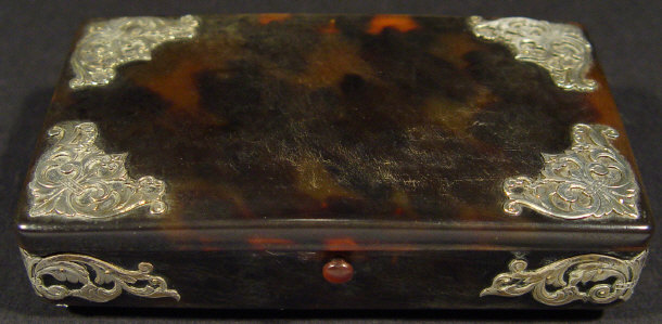 Appraisal: th Century silver metal mounted rectangular tortoiseshell box cm in