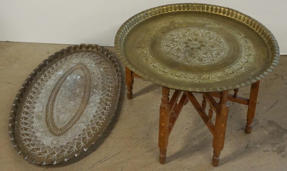 Appraisal: Moroccan Brass Tray on Stand and an Indian Brass Elliptical