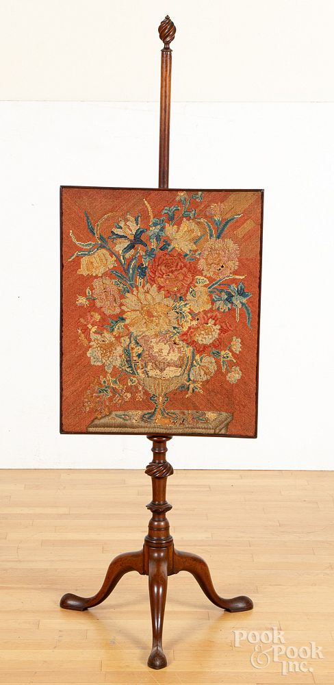 Appraisal: George II mahogany pole screen mid th c George II