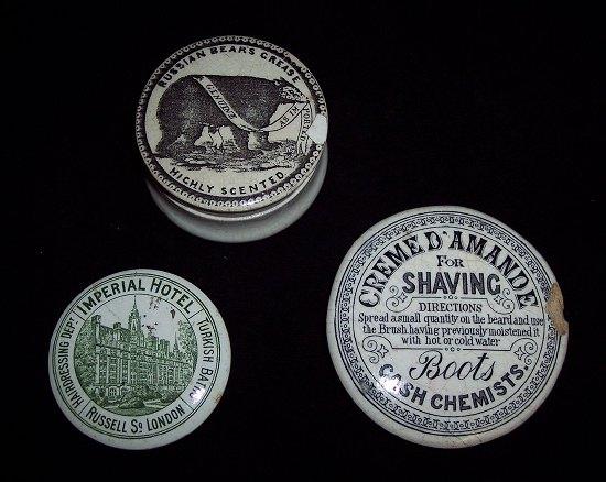 Appraisal: Three pot lids Russian Bears Grease with base Imperial Hotel