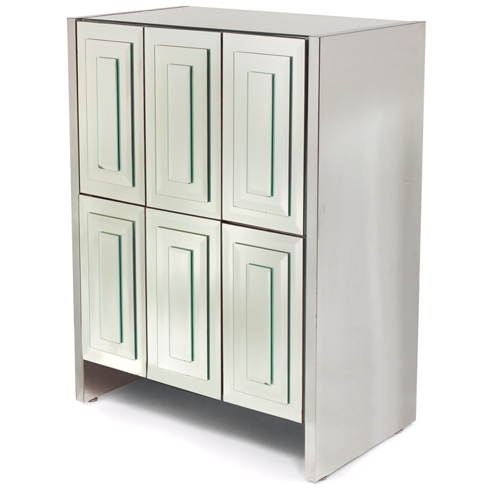 Appraisal: Ello highboy cabinet USA s polished stainless steel sides mirror