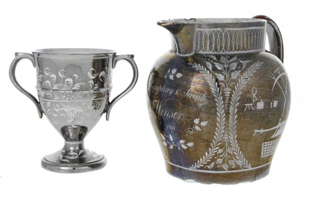 Appraisal: A DATED SILVER RESIST EARTHENWARE JUG AND A SIMILAR LOVING