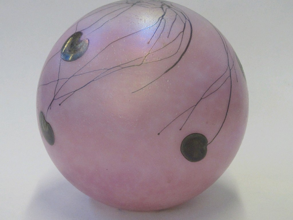 Appraisal: Pink iridescent glass globular light shade