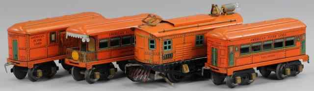 Appraisal: AMERICAN FLYER PASSENGER SET O gauge midsize box car together