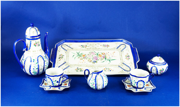 Appraisal: Cabaret Tea Set For Two Florally Decorated With A Deep