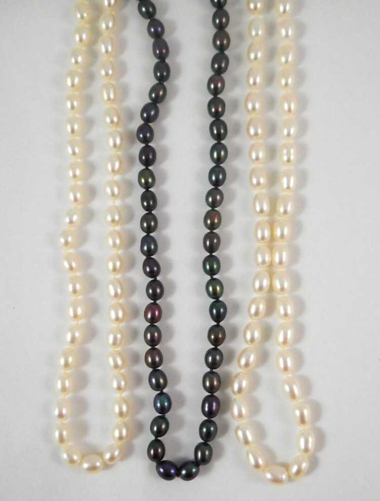 Appraisal: THREE OPERA LENGTH FRESHWATER PEARL NECKLACES the drop pearl necklaces