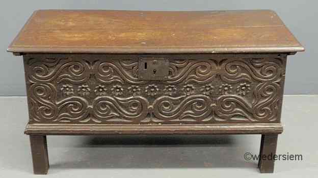 Appraisal: English oak coffer th c with a molded lid and