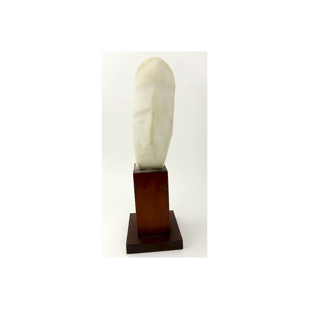 Appraisal: Mid Century Abstract Marble Bust on Wooden Base Signed Good