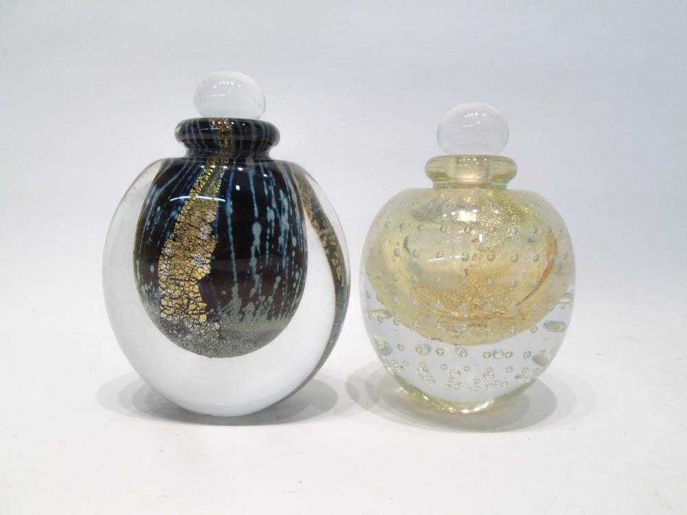 Appraisal: TWO STUDIO ART GLASS PERFUME BOTTLES by Robert Eickholt signed