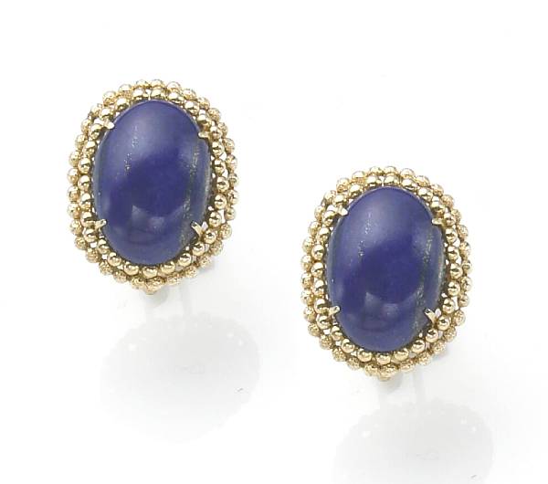 Appraisal: A pair of lapis lazuli and k gold cufflinks with