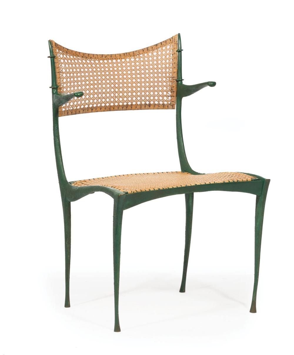 Appraisal: Dan Johnson - Bronze and Cane Gazelle Chair late s