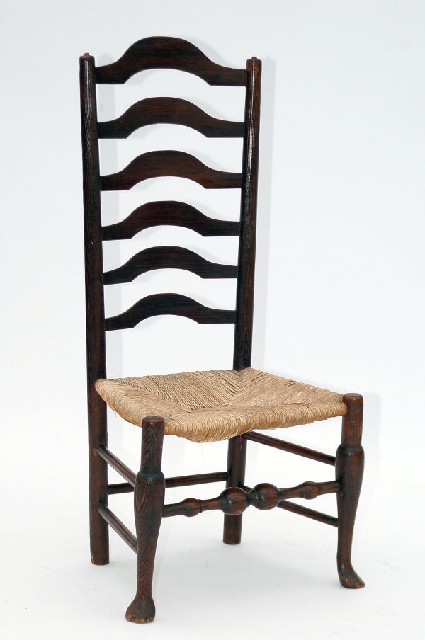 Appraisal: Slat back side chair Six slats Rush seat English th