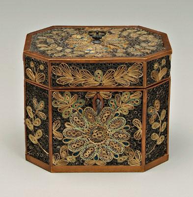 Appraisal: Fine quillwork tea box rectangular with canted corners very fine