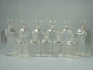 Appraisal: A set of six Continental glass decanters early th century