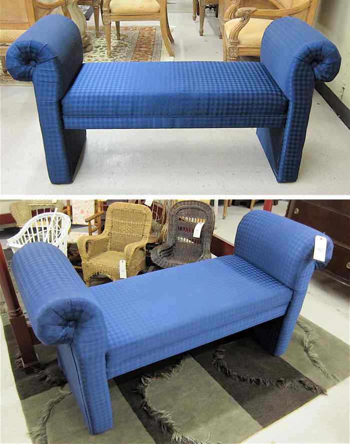 Appraisal: PAIR OF UPHOLSTERED WINDOW BENCHES contemporary with matching blue covers