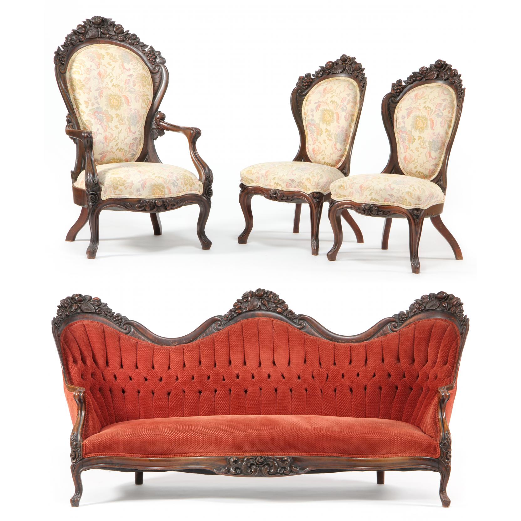 Appraisal: Four Piece Belter Rococo Revival Parlor Suite Rosalie Pattern circa