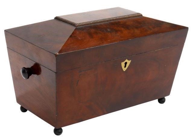 Appraisal: English Regency period mahogany sarcophagus tea caddy early th c