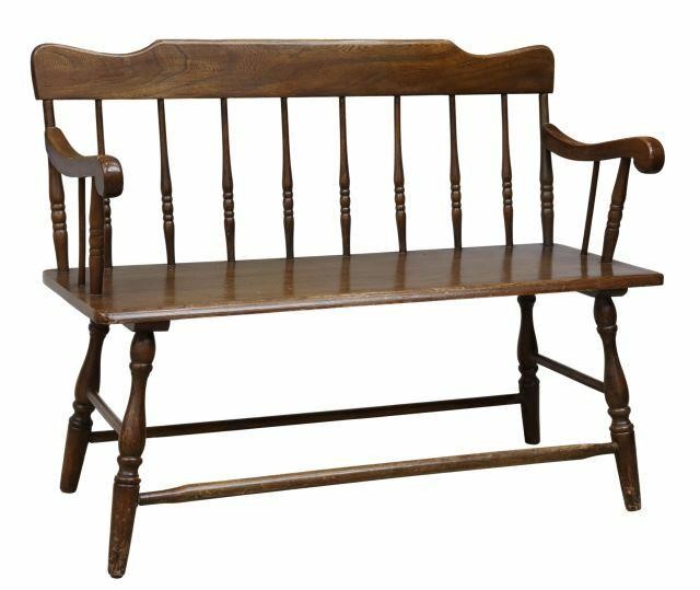 Appraisal: American oak bench early th c shaped crest rail over