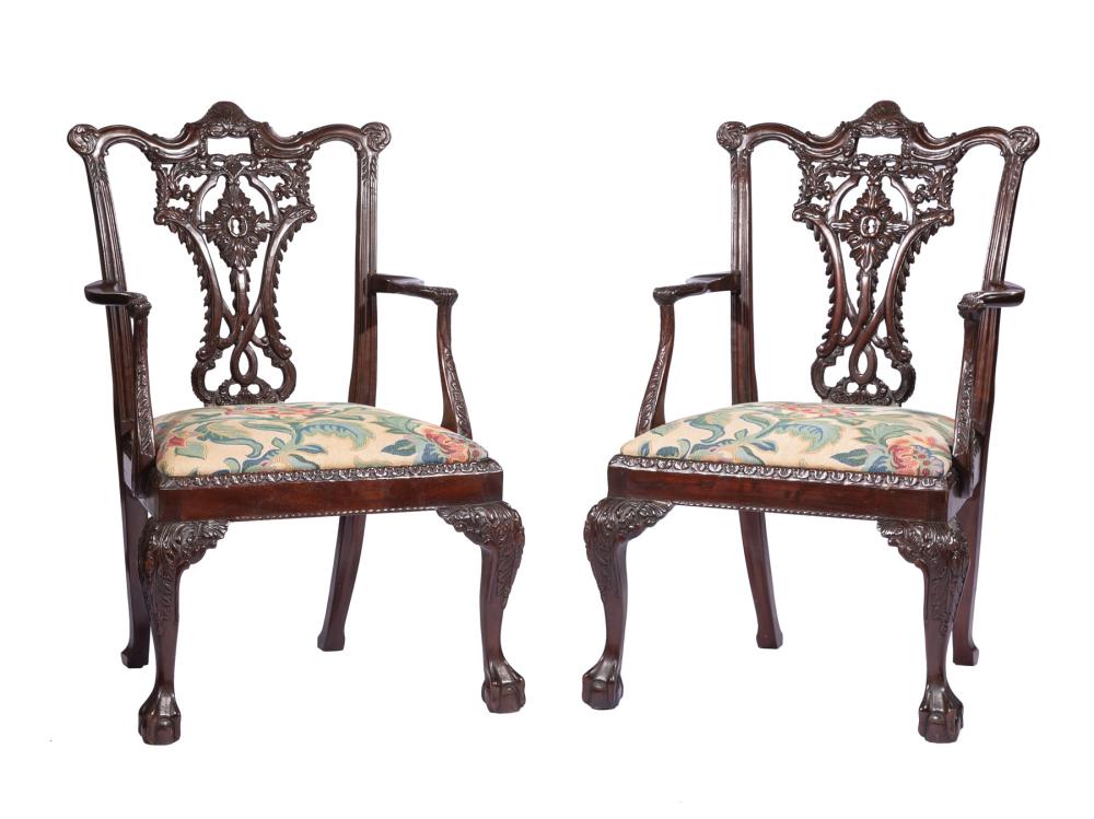 Appraisal: Eight Chippendale-Style Carved Mahogany Dining Chairs incl two armchairs and