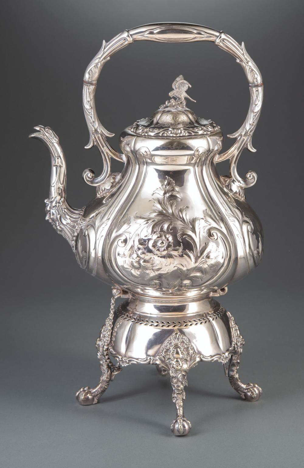 Appraisal: Victorian Silverplate Kettle-on-Stand Mappin Company Sheffield acanthus and floral decoration