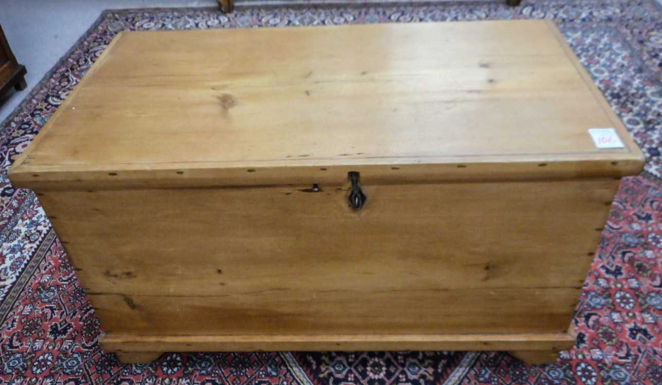 Appraisal: LIFT-TOP PINE BLANKET CHEST American dated on plain bracket feet