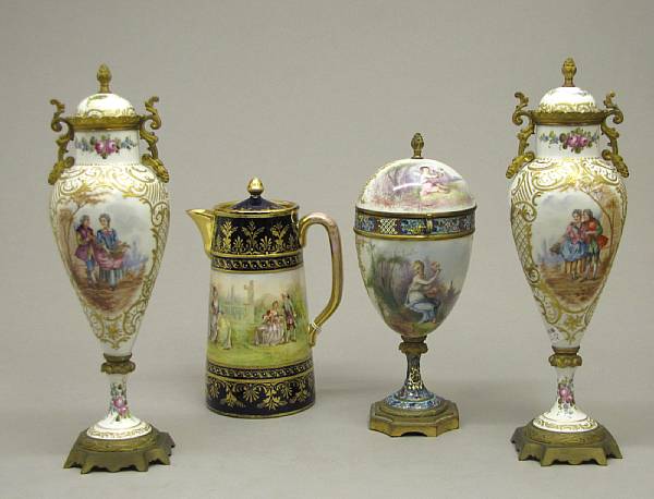 Appraisal: A Continental pair and a single gilt metal mounted porcelain