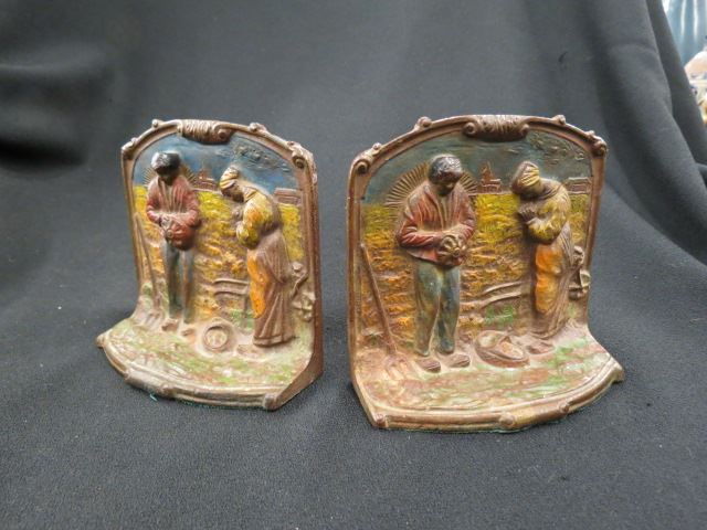 Appraisal: Pair of Hubley Cast Iron Bookends farmers giving thanks original